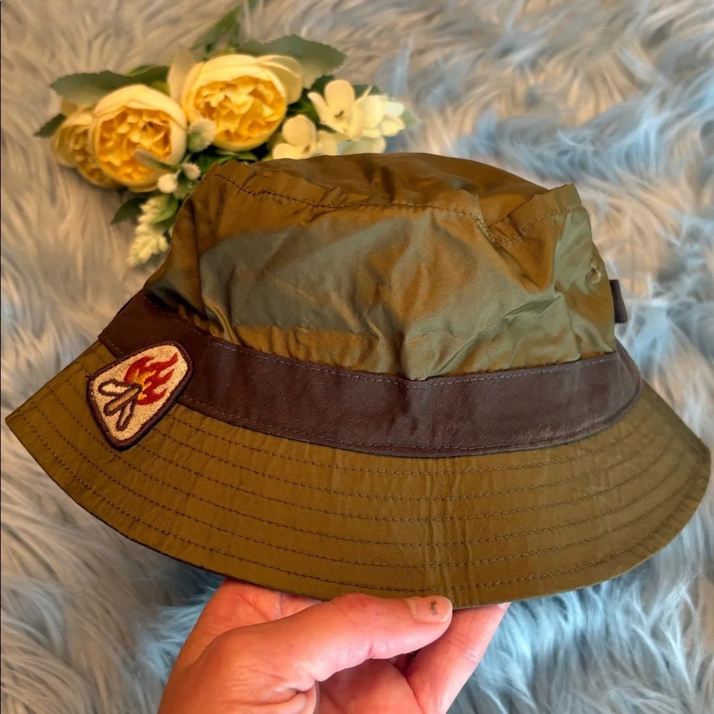 Gymboree Dirt Magnet Olive and Brown Bucket Hat with Patch sz 12-24M
